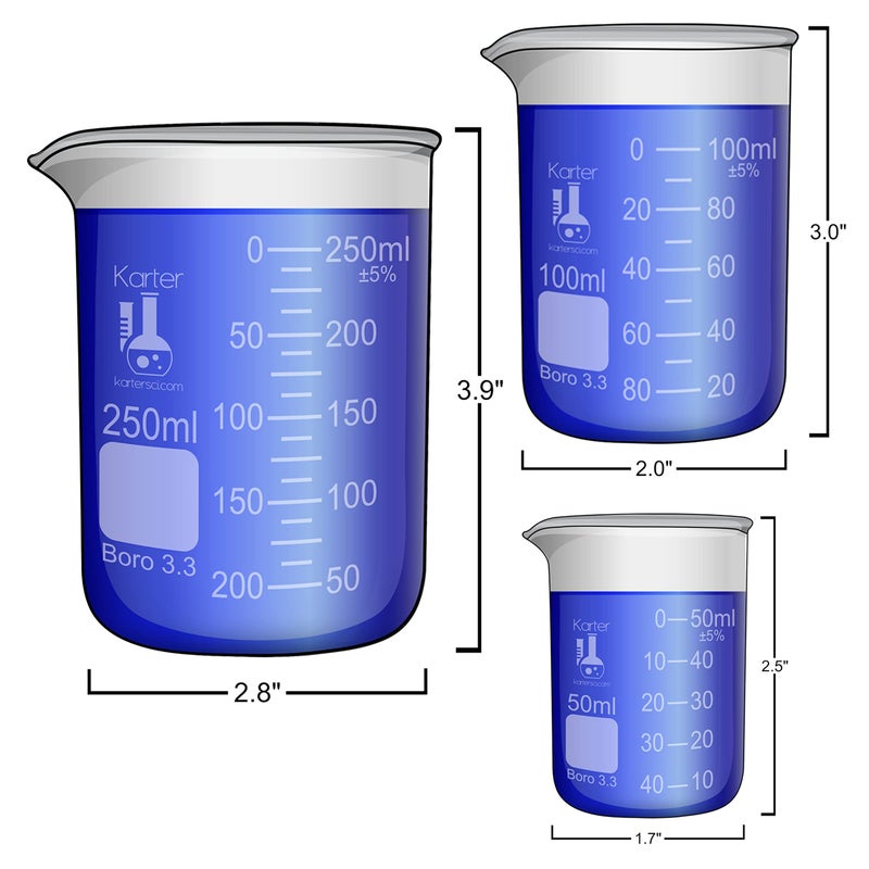Karter Scientific Beaker, Flask, Cylinder Set, 3.3 Boro. Glass - 9 Pieces - Beaker Set, Flask Set, and Graduated Cylinder Set, Karter Scientific 233N2 - Image 3